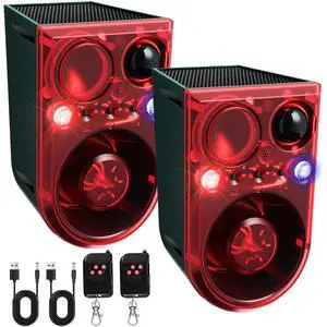 2 Pack Solar Outdoor Motion Sensor Alarm Ultrasonic Animal Deterrent Alarm 13 Sound 130 dB Loud Noise Maker with USB Remote Control 4 Mode Repels for Garden Yard Farm Home Security(Red) 2 Pack Solar Outdoor Motion Sensor Alarm Ultrasonic Animal Deterrent Alarm 13 Sound 130 dB Loud Noise Maker with USB Remote Control 4 Mode Repels for Garden Yard Farm Home Security(Red)