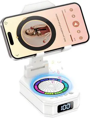 Cell Phone Stand with Wireless Bluetooth Speaker and Colorful LED Lights, 4-in-1 Multifunctional Phone Holder Support Fast Charging, Adjustable Desktop Stand for iOS Android White Cell Phone Stand with Wireless Bluetooth Speaker and Colorful LED Lights, 4-in-1 Multifunctional Phone Holder Support Fast Charging, Adjustable Desktop Stand for iOS Android White