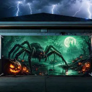 Spider Halloween Garage Door Cover 7x16 FT Decorations | Spooky Garage Door Banner, Rope and Grommet Easy Mount, High Quality, Web Crawler Theme, Halloween Decor Spider Halloween Garage Door Cover 7x16 FT Decorations | Spooky Garage Door Banner, Rope and Grommet Easy Mount, High Quality, Web Crawler Theme, Halloween Decor