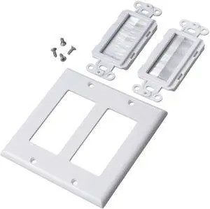 2 Gang Brush Wall Plate White Double Gang 2 outlet Cable Management for TV Cables Coax, HDMI, Ethernet Cables, Speaker Wires, low voltage Universal Pass Through 2 Gang Brush Wall Plate White Double Gang 2 outlet Cable Management for TV Cables Coax, HDMI, Ethernet Cables, Speaker Wires, low voltage Universal Pass Through