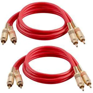 SAPRCA3-2 Pack of Premium 3 Foot Dual RCA Male to Dual RCA Male Audio Patch Cables - Red and Red - 2-RCA to 2-RCA Audio Cord SAPRCA3-2 Pack of Premium 3 Foot Dual RCA Male to Dual RCA Male Audio Patch Cables - Red and Red - 2-RCA to 2-RCA Audio Cord