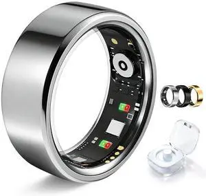 Smart Ring for Women Men Fitness Tracker Heart Rate Sleep Trends 128 Sports Modes Gesture Control Cycle Tracking IP68 Waterproof No Subscription Compatible with iPhone Android (Silver, Size 8) Smart Ring for Women Men Fitness Tracker Heart Rate Sleep Trends 128 Sports Modes Gesture Control Cycle Tracking IP68 Waterproof No Subscription Compatible with iPhone Android (Silver, Size 8)