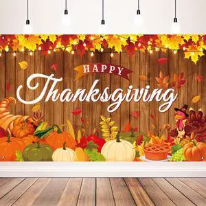 Happy Thanksgiving Maple Leaves Wooden Turkey Pumpkin Themed Banner for Party Decorations, 71x43 Inches Happy Thanksgiving Maple Leaves Wooden Turkey Pumpkin Themed Banner for Party Decorations, 71x43 Inches