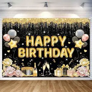 Black Gold Happy Birthday Banner Backdrop Black Golden Birthday Party Decorations Supplies for Women Large Balloons Sign Photography Background Wall Decor Photo Props 7x5ft Black Gold Happy Birthday Banner Backdrop Black Golden Birthday Party Decorations Supplies for Women Large Balloons Sign Photography Background Wall Decor Photo Props 7x5ft