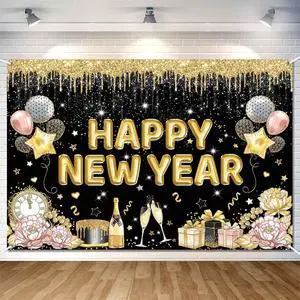 Happy New Year Banner Backdrop for New Years Decorations 2026 Large Black and Gold New Years Eve Banner Happy New Year Party Supplies Photo Background Wall Decor 7x5ft Happy New Year Banner Backdrop for New Years Decorations 2026 Large Black and Gold New Years Eve Banner Happy New Year Party Supplies Photo Background Wall Decor 7x5ft