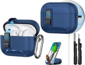 for AirPods Pro 3 Case 2025, Compatible with Airpods Pro 3rd Generation Case, Safety Lock, Phone Stand, Auto- Pop up, Compatible with MagSafe, Includes Cleaning Kit and Keychain (Blue) for AirPods Pro 3 Case 2025, Compatible with Airpods Pro 3rd Generation Case, Safety Lock, Phone Stand, Auto- Pop up, Compatible with MagSafe, Includes Cleaning Kit and Keychain (Blue)
