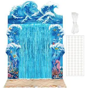 7 Pcs Ocean Beach Backdrop Party Foil Fringe Curtain | Under the Sea Theme Decorations, Ocean Waves 3D Backdrop, Shimmer Curtain for Birthday Photo Booth Studio Setup 7 Pcs Ocean Beach Backdrop Party Foil Fringe Curtain | Under the Sea Theme Decorations, Ocean Waves 3D Backdrop, Shimmer Curtain for Birthday Photo Booth Studio Setup