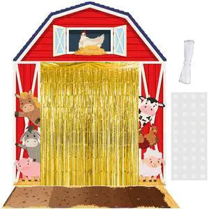7 Pcs Farm Theme Party Decorations Awning Banner Rug Backdrop | Barnyard Birthday Decor, Yellow Striped Awning, Gold Foil Fringe Curtains, Woven Rug Mat, Entryway Photo Booth Background 7 Pcs Farm Theme Party Decorations Awning Banner Rug Backdrop | Barnyard Birthday Decor, Yellow Striped Awning, Gold Foil Fringe Curtains, Woven Rug Mat, Entryway Photo Booth Background
