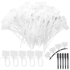 1000 Pcs 4 Inch Marker Nylon Cable Ties with 5 Pens, Plastic Water Proof Tag, Self-locking Written-on Cord Marker, Security Label for Cabling, Wire Label, Shipping Hanging Tags White 1000 Pcs 4 Inch Marker Nylon Cable Ties with 5 Pens, Plastic Water Proof Tag, Self-locking Written-on Cord Marker, Security Label for Cabling, Wire Label, Shipping Hanging Tags White