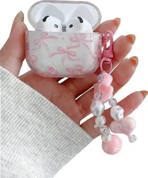for AirPods 4 Clear Case with Keychain,Shockproof Soft Clear Pink Bow Pattern Design,Cute Women Girls for AirPods Protective Cover Case for AirPods 4 Clear Case with Keychain,Shockproof Soft Clear Pink Bow Pattern Design,Cute Women Girls for AirPods Protective Cover Case