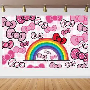 Pink Bow and Rainbow Photo Backdrop - 5.9x3.6ft Anime Hello Cat Birthday Party Banner for Girls Party Theme Supplies(180x110cm) Pink Bow and Rainbow Photo Backdrop - 5.9x3.6ft Anime Hello Cat Birthday Party Banner for Girls Party Theme Supplies(180x110cm)