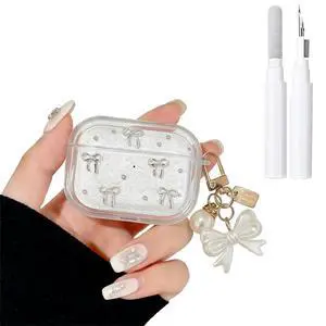 for AirPods 3 Clear Glitter Cute Case with Cleaner Kit | Kawaii Silver Bowknot Design with Lovely Bow Pearl Chain Protective Cover Compatible with AirPods 3 Gen for Girls Women for AirPods 3 Clear Glitter Cute Case with Cleaner Kit | Kawaii Silver Bowknot Design with Lovely Bow Pearl Chain Protective Cover Compatible with AirPods 3 Gen for Girls Women