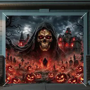 Grim Reaper Halloween Garage Door Cover 7x8 FT Decorations | Spooky Garage Door Banner, Rope and Grommet Easy Mount, High Quality, Death Figure Theme, Halloween Decor Grim Reaper Halloween Garage Door Cover 7x8 FT Decorations | Spooky Garage Door Banner, Rope and Grommet Easy Mount, High Quality, Death Figure Theme, Halloween Decor