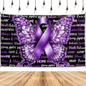 Domestic Violence Awareness Banner Pancreatic Cancer Backdrop Sign Purple Ribbon Decor Alzheimers Awareness Decorations for Home Party Domestic Violence Awareness Banner Pancreatic Cancer Backdrop Sign Purple Ribbon Decor Alzheimers Awareness Decorations for Home Party