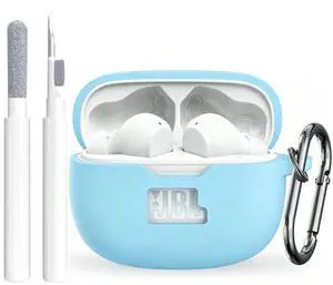 Silicone Case Cover for JBL Vibe Beam/Vibe Beam 2/Vibe 200TWS, Shockproof Anti-Scratch Protective Shell with Visible Logo, Comes with Carabiner & Cleaning Tool Kit, Sky Blue Silicone Case Cover for JBL Vibe Beam/Vibe Beam 2/Vibe 200TWS, Shockproof Anti-Scratch Protective Shell with Visible Logo, Comes with Carabiner & Cleaning Tool Kit, Sky Blue