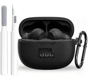 Silicone Case Cover for JBL Vibe Beam/Vibe Beam 2/Vibe 200TWS, Shockproof Anti-Scratch Protective Shell with Visible Logo, Comes with Carabiner & Cleaning Tool Kit, Black Silicone Case Cover for JBL Vibe Beam/Vibe Beam 2/Vibe 200TWS, Shockproof Anti-Scratch Protective Shell with Visible Logo, Comes with Carabiner & Cleaning Tool Kit, Black
