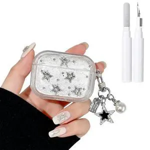 for AirPods 3 Clear Glitter Cute Case with Cleaner Kit | Kawaii Star Design with Lovely Star Pearl Chain Protective Cover Compatible with AirPods 3 Gen for Girls Women for AirPods 3 Clear Glitter Cute Case with Cleaner Kit | Kawaii Star Design with Lovely Star Pearl Chain Protective Cover Compatible with AirPods 3 Gen for Girls Women