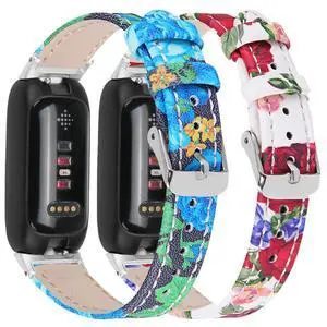 Leather Sport Bands Compatible with Fitbit Inspire 3, Floral Design Replacment Strap for Fitbit Inspire 3 Health & Fitness Tracker Leather Sport Bands Compatible with Fitbit Inspire 3, Floral Design Replacment Strap for Fitbit Inspire 3 Health & Fitness Tracker