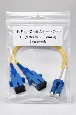 1ft Fiber Optic Adapter Cable LC (Male) to SC (Female) Singlemode 9/125 Duplex 1ft Fiber Optic Adapter Cable LC (Male) to SC (Female) Singlemode 9/125 Duplex