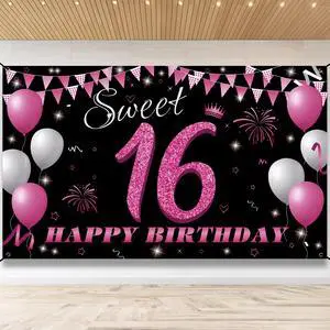 Sweet 16 Birthday Decorations Backdrop Banner, Sweet Sixteen Decorations for Girls, 16th Birthday Photo Booth Props, Hot Pink 16 Birthday Party Sign Decor for Outdoor Indoor, Fabric 6.1ft x 3ft Sweet 16 Birthday Decorations Backdrop Banner, Sweet Sixteen Decorations for Girls, 16th Birthday Photo Booth Props, Hot Pink 16 Birthday Party Sign Decor for Outdoor Indoor, Fabric 6.1ft x 3ft