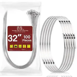 32inch Stainless Steel Zip Ties 100 Pack Metal Cable Ties Heavy Duty Self-locking Wire Ties High Temp Zipties Chain Link fence Ties Multi Purpose Binding 32inch Stainless Steel Zip Ties 100 Pack Metal Cable Ties Heavy Duty Self-locking Wire Ties High Temp Zipties Chain Link fence Ties Multi Purpose Binding