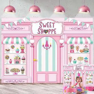 Sweet Shoppe Backdrop 7x5FT Pink Donut Ice Cream Candy Sweet Shoppe Photography Background Girls Birthday Party Cake Table Decorations Sweet Shoppe Backdrop 7x5FT Pink Donut Ice Cream Candy Sweet Shoppe Photography Background Girls Birthday Party Cake Table Decorations