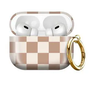 Compatible with AirPods Pro 3rd Generation 2025 Case Cover with Gold Keychain - Cute Protective Hard AirPod Pro 3 Cases for Women - Beige Coffee Checkered Compatible with AirPods Pro 3rd Generation 2025 Case Cover with Gold Keychain - Cute Protective Hard AirPod Pro 3 Cases for Women - Beige Coffee Checkered