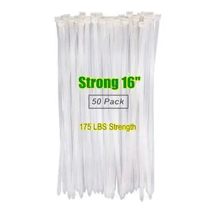 16 Inch White Clear Cable Zip Ties Heavy Duty 50 Pack, 175 lb | 16"clear zip tie strong and thick. Weatherproof outdoor use for garden, trellised, chicken run, outdoor project, cable mgmt 16 Inch White Clear Cable Zip Ties Heavy Duty 50 Pack, 175 lb | 16"clear zip tie strong and thick. Weatherproof outdoor use for garden, trellised, chicken run, outdoor project, cable mgmt