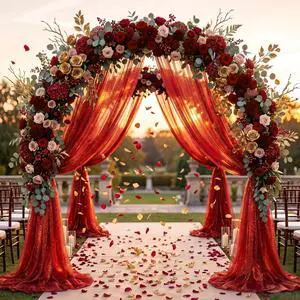 Wedding Arch Draping Fabric 28" x19FT Burnt Maple Shimmery Sheer Fabric Drapes 2 Panels Arch Backdrop Curtains for Wedding Decor Ceremony Birthday Party Baby Shower Home Decoration Wedding Arch Draping Fabric 28" x19FT Burnt Maple Shimmery Sheer Fabric Drapes 2 Panels Arch Backdrop Curtains for Wedding Decor Ceremony Birthday Party Baby Shower Home Decoration