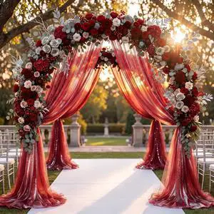Wedding Arch Draping Fabric 28" x19FT Wine Red Shimmery Sheer Fabric Drapes 2 Panels Arch Backdrop Curtains for Wedding Decor Ceremony Birthday Party Baby Shower Home Decoration Wedding Arch Draping Fabric 28" x19FT Wine Red Shimmery Sheer Fabric Drapes 2 Panels Arch Backdrop Curtains for Wedding Decor Ceremony Birthday Party Baby Shower Home Decoration