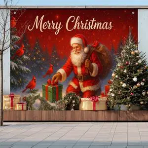 Santa Claus Holiday Christmas Backdrop 8x6ft | Merry Christmas Backdrop with Santa Claus Cardinal Bird for Indoor Outdoor Holiday Party Decoration Santa Claus Holiday Christmas Backdrop 8x6ft | Merry Christmas Backdrop with Santa Claus Cardinal Bird for Indoor Outdoor Holiday Party Decoration