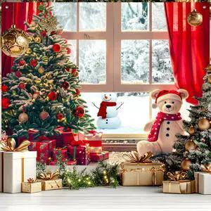 Christmas Tree and Teddy Bear Backdrop 8x6ft | Merry Christmas Backdrop with Christmas Tree Teddy Bear Snowman for Indoor Outdoor Holiday Party Decoration Christmas Tree and Teddy Bear Backdrop 8x6ft | Merry Christmas Backdrop with Christmas Tree Teddy Bear Snowman for Indoor Outdoor Holiday Party Decoration