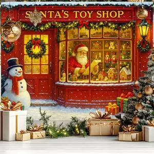 Santa Toy Shop Christmas Backdrop 8x6ft | Merry Christmas Backdrop with Santa Claus Snowman Gifts for Indoor Outdoor Holiday Party Decoration Santa Toy Shop Christmas Backdrop 8x6ft | Merry Christmas Backdrop with Santa Claus Snowman Gifts for Indoor Outdoor Holiday Party Decoration