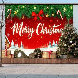 Red Christmas Tree Snowflake Backdrop Banner 8x6ft | Merry Christmas Backdrop with Pine Tree Snowflakes Stars Candy Canes for Indoor Outdoor Winter Party Decoration Red Christmas Tree Snowflake Backdrop Banner 8x6ft | Merry Christmas Backdrop with Pine Tree Snowflakes Stars Candy Canes for Indoor Outdoor Winter Party Decoration