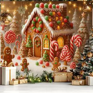Gingerbread House Christmas Backdrop 8x6ft | Merry Christmas Backdrop with Gingerbread House Candy Canes Lollipops Snowman Gingerbread Men for Outdoor Party Decoration Gingerbread House Christmas Backdrop 8x6ft | Merry Christmas Backdrop with Gingerbread House Candy Canes Lollipops Snowman Gingerbread Men for Outdoor Party Decoration