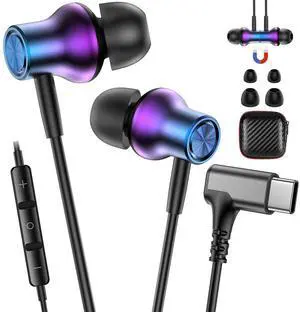 USB C Earbuds for Samsung S26 S25 Wired C Plug Headphones 90° Right Angle | Type-C Earphones for Google Pixel 10a 9 Pro for iPhone 17 Pro 16 15 Cord Headphone with Microphone Volume Control Purple USB C Earbuds for Samsung S26 S25 Wired C Plug Headphones 90° Right Angle | Type-C Earphones for Google Pixel 10a 9 Pro for iPhone 17 Pro 16 15 Cord Headphone with Microphone Volume Control Purple