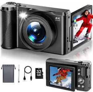 4K Digital Camera for Photography, Autofocus 56MP Vlogging Camera with 32GB SD Card, 3" 180° Flip Screen Compact Travel Camera for Teens Begnners with 16X Zoom,Black 4K Digital Camera for Photography, Autofocus 56MP Vlogging Camera with 32GB SD Card, 3" 180° Flip Screen Compact Travel Camera for Teens Begnners with 16X Zoom,Black