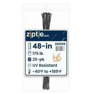 48-inch UV Resistant Black Multi-Purpose Cable Tie, 175-lb Tensile Strength, UL 21S Listed, 25-Pack 48-inch UV Resistant Black Multi-Purpose Cable Tie, 175-lb Tensile Strength, UL 21S Listed, 25-Pack