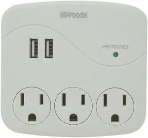 41029 3 Outlet Surge Tap With 2 USB Ports; 560 Joules of Protection; White 41029 3 Outlet Surge Tap With 2 USB Ports; 560 Joules of Protection; White