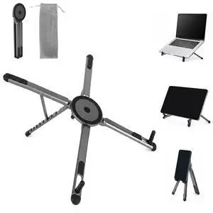 3-in-1 Portable Laptop Stand, Aluminum Alloy Foldable & Adjustable Travel Laptop Desktop Riser Stand Holder with Magnetic Metal Ring & Storage Bag Suitable for Mobile Phones Tablets Computer 3-in-1 Portable Laptop Stand, Aluminum Alloy Foldable & Adjustable Travel Laptop Desktop Riser Stand Holder with Magnetic Metal Ring & Storage Bag Suitable for Mobile Phones Tablets Computer