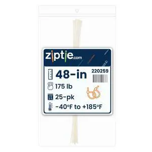 48-inch Natural Multi-Purpose Cable Tie, 175-lb Tensile Strength, UL 21S Listed, 25-Pack 48-inch Natural Multi-Purpose Cable Tie, 175-lb Tensile Strength, UL 21S Listed, 25-Pack