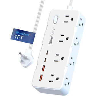 Short Extension Cord 1Ft - 8 Outlets Small Power Strip Flat Plug Surge Protector with 4 USB (5V 3.4A 17W), Multi Plug Wall Outlet Splitter, Short Cord Outlet Extender for Home Office Dorm Collages Short Extension Cord 1Ft - 8 Outlets Small Power Strip Flat Plug Surge Protector with 4 USB (5V 3.4A 17W), Multi Plug Wall Outlet Splitter, Short Cord Outlet Extender for Home Office Dorm Collages