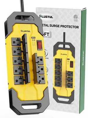 Heavy Duty Surge Protector 20Amp | 6FT Metal Power Strip with 8 Outlet, NEMA 5-20P to NEMA 5-15/20R, 12/3 AWG, 2040Joules, Industrial Wall Mount, ETL Listed Heavy Duty Surge Protector 20Amp | 6FT Metal Power Strip with 8 Outlet, NEMA 5-20P to NEMA 5-15/20R, 12/3 AWG, 2040Joules, Industrial Wall Mount, ETL Listed