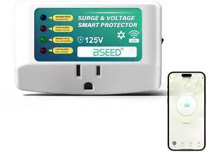 Smart Surge Protector for Home Appliance, Smart Voltage Protector with Light Indicator, Smart Plug with APP Control, Energy Monitoring, Wall Mount Power Suppressor for Refrigerator/TV/PC Smart Surge Protector for Home Appliance, Smart Voltage Protector with Light Indicator, Smart Plug with APP Control, Energy Monitoring, Wall Mount Power Suppressor for Refrigerator/TV/PC