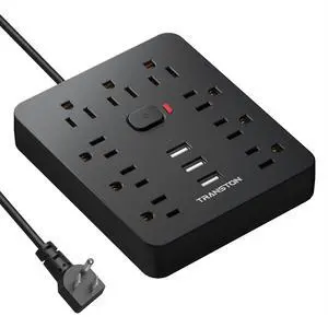 Power Strip Surge Protector with 9 Outlet 3 USB Ports, Fireproof Desktop Charging Station with Flat Plug Wall Mount 5 ft Long Extension Cords for Home and Office, Black Power Strip Surge Protector with 9 Outlet 3 USB Ports, Fireproof Desktop Charging Station with Flat Plug Wall Mount 5 ft Long Extension Cords for Home and Office, Black