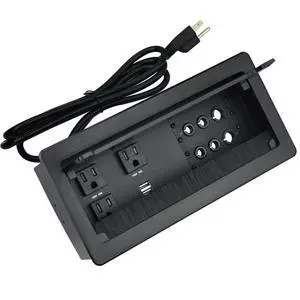 Tabletop Power Multimedia Connectivity Box with 3 AC Power+2 USB-A Charging+6 Cable Management/XLR Grommet Holes with 5.58ft Power Cord for Conference Room (Black) Tabletop Power Multimedia Connectivity Box with 3 AC Power+2 USB-A Charging+6 Cable Management/XLR Grommet Holes with 5.58ft Power Cord for Conference Room (Black)