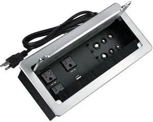 Tabletop Power Multimedia Connectivity Box with 3 AC Power+2 USB-A Charging+6 Cable Management/XLR Grommet Holes with 5.58ft Power Cord for Conference Room (Silver) Tabletop Power Multimedia Connectivity Box with 3 AC Power+2 USB-A Charging+6 Cable Management/XLR Grommet Holes with 5.58ft Power Cord for Conference Room (Silver)