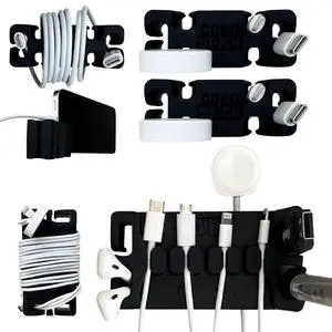 /DeskBrick Bundle Weighted Cord Holders for Nightstand & Desk - Phone Charger Cable Management Travel, Phone Accessory, Stocking Stuffer - Gift for Home, Office - Black /DeskBrick Bundle Weighted Cord Holders for Nightstand & Desk - Phone Charger Cable Management Travel, Phone Accessory, Stocking Stuffer - Gift for Home, Office - Black