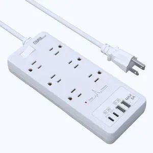 Surge Protector Power Strip, Extension Cord with 6 Outlets(1875W/15A) and 2 USB A+2USB C Ports, ETL Listed, Wall Mountable, 1200J Surge Protector for Home, Office Surge Protector Power Strip, Extension Cord with 6 Outlets(1875W/15A) and 2 USB A+2USB C Ports, ETL Listed, Wall Mountable, 1200J Surge Protector for Home, Office