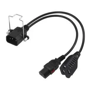 C14 to C13+NEMA 5-15R Y Splitter Power Cord, 1FT 18AWG 10A, Locking IEC320 C14 Male to C13+Nema 5-15R Female Splitter Adapter Extension Cord(Lockable C14&C13 connectors), Black 1-Pack C14 to C13+NEMA 5-15R Y Splitter Power Cord, 1FT 18AWG 10A, Locking IEC320 C14 Male to C13+Nema 5-15R Female Splitter Adapter Extension Cord(Lockable C14&C13 connectors), Black 1-Pack
